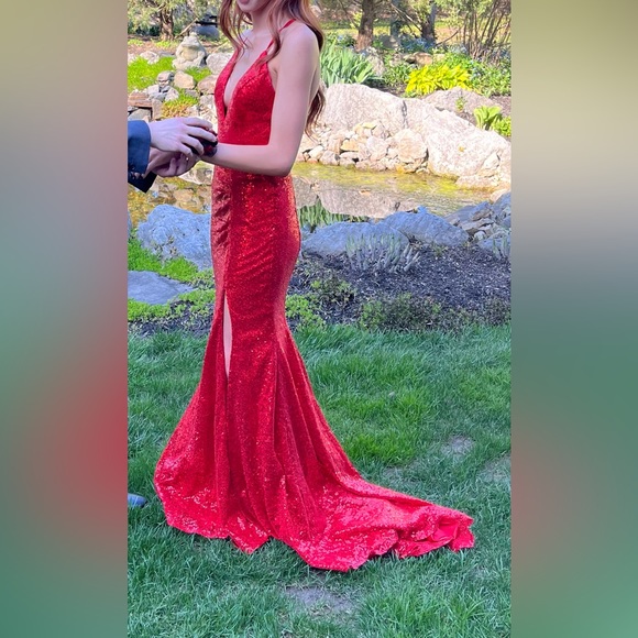Formal Red Sequins Long Dress.  Absolutely Stunning on!!!! - Picture 3 of 6